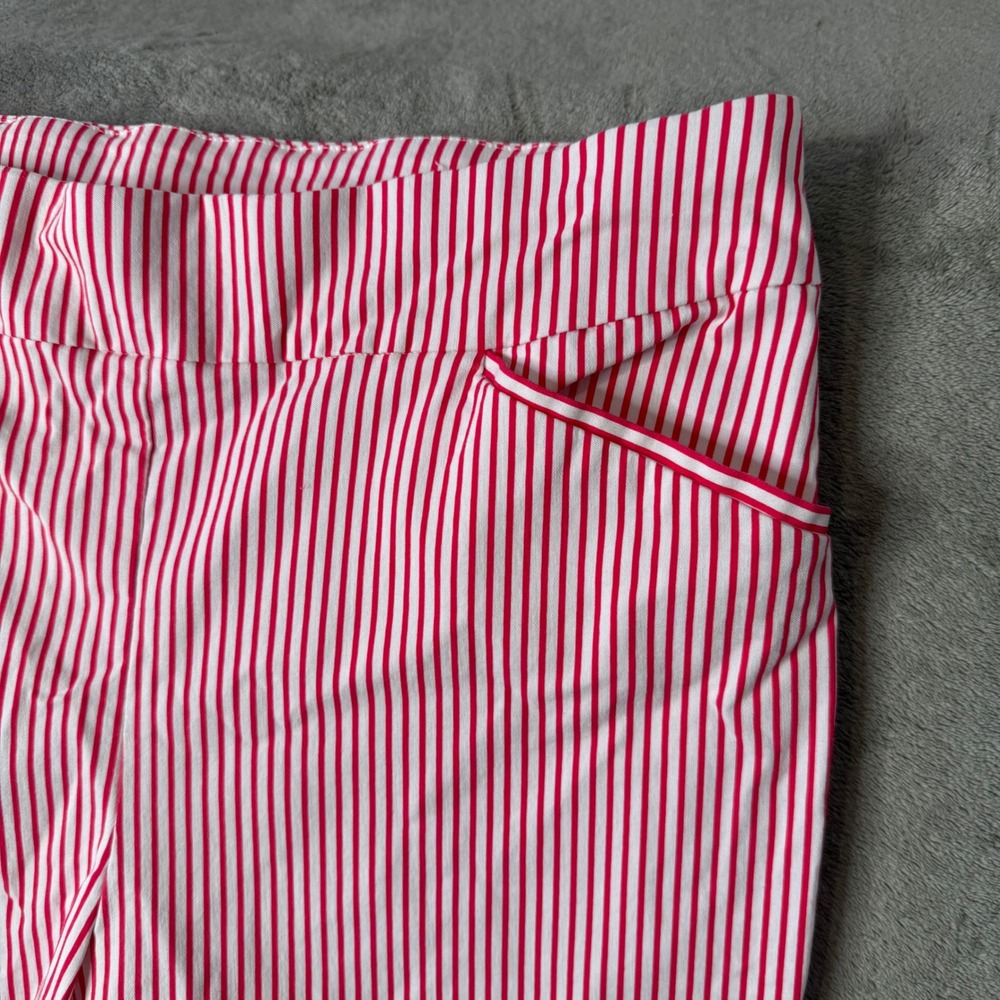 Chicos Perfect Stretch Pink Striped Capri Crop Pants XL Pull On Lace Up Nautical - Picture 6 of 12